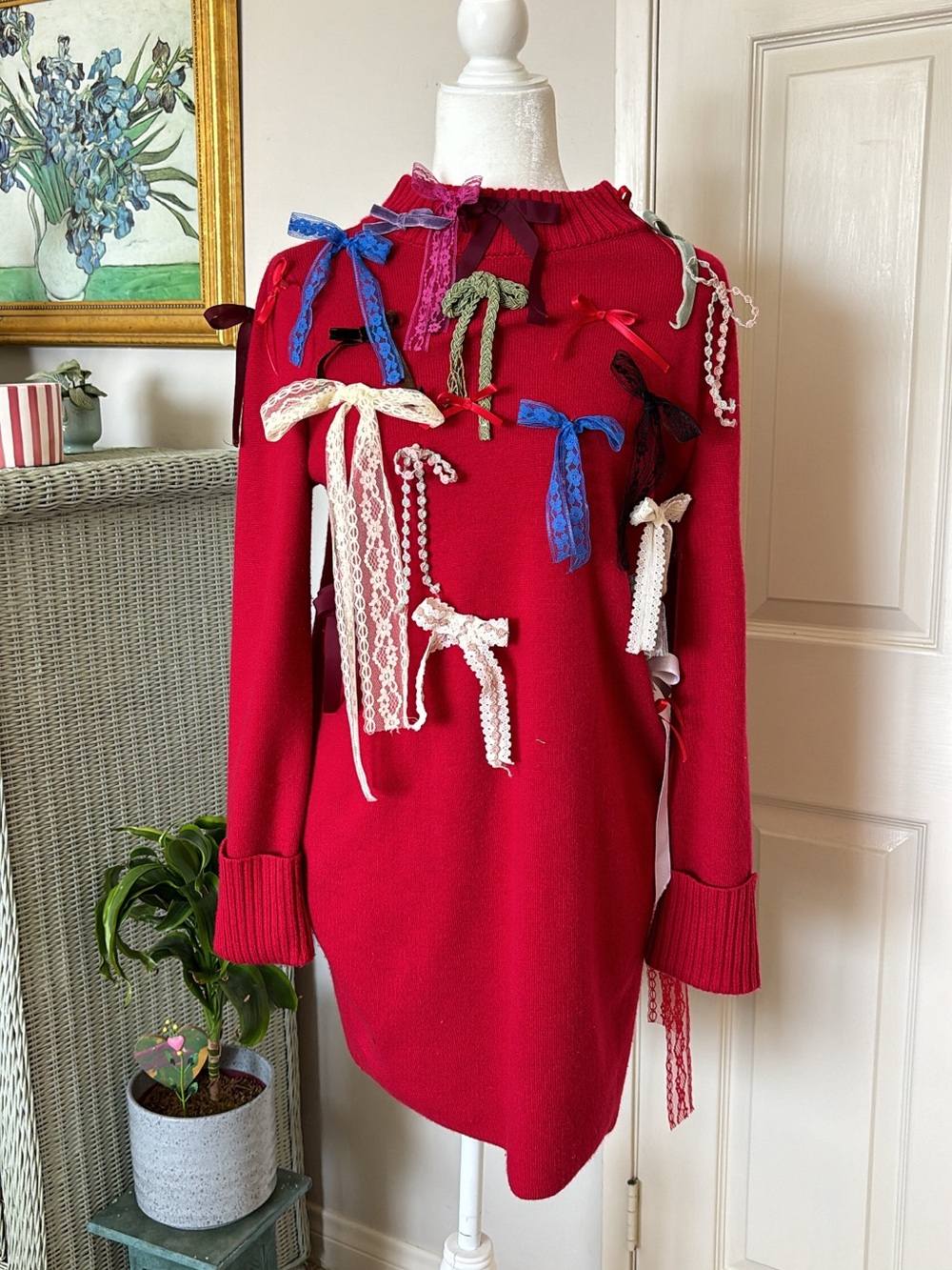 Ugly Christmas sweater dress with bows